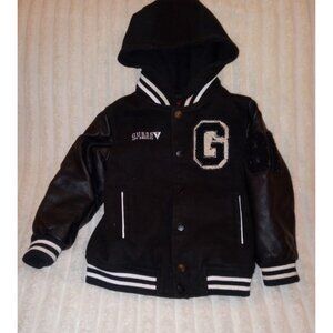 Guess Hooded bomber Jacket Boys Size 3 Long Sleeves Black White